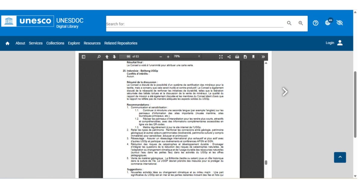 Tiga Rekomendasi Utama UNESCO untuk Geopark Belitong Pasca Kartu Kuning